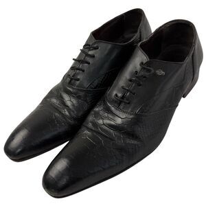 BESPOKE Black Wingtip Dress Shoes Men Size 44 Embossed Snakeskin Pointed Toes 11
